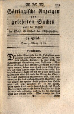 Göttingische Anzeigen von gelehrten Sachen (Göttingische Zeitungen von gelehrten Sachen) Dienstag 7. März 1775