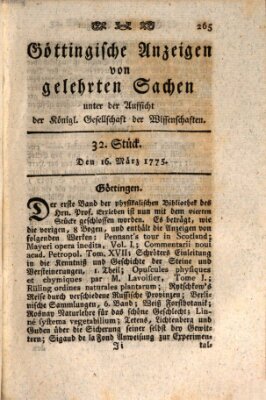 Göttingische Anzeigen von gelehrten Sachen (Göttingische Zeitungen von gelehrten Sachen) Donnerstag 16. März 1775