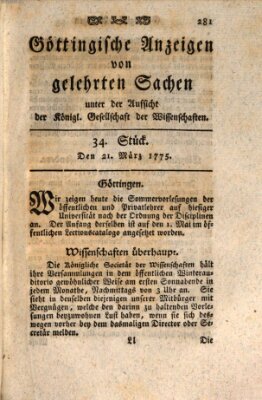 Göttingische Anzeigen von gelehrten Sachen (Göttingische Zeitungen von gelehrten Sachen) Dienstag 21. März 1775