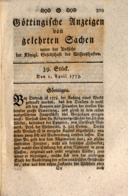 Göttingische Anzeigen von gelehrten Sachen (Göttingische Zeitungen von gelehrten Sachen) Samstag 1. April 1775