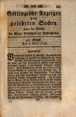 Göttingische Anzeigen von gelehrten Sachen (Göttingische Zeitungen von gelehrten Sachen) Samstag 8. April 1775