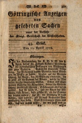 Göttingische Anzeigen von gelehrten Sachen (Göttingische Zeitungen von gelehrten Sachen) Dienstag 11. April 1775