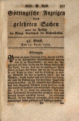 Göttingische Anzeigen von gelehrten Sachen (Göttingische Zeitungen von gelehrten Sachen) Samstag 15. April 1775