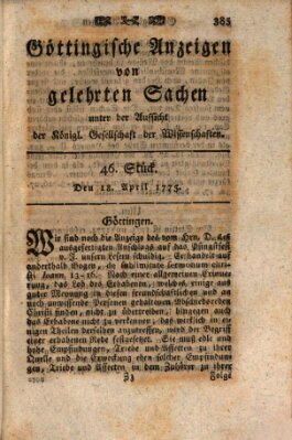 Göttingische Anzeigen von gelehrten Sachen (Göttingische Zeitungen von gelehrten Sachen) Dienstag 18. April 1775