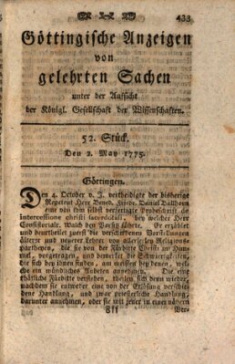 Göttingische Anzeigen von gelehrten Sachen (Göttingische Zeitungen von gelehrten Sachen) Dienstag 2. Mai 1775