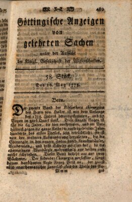 Göttingische Anzeigen von gelehrten Sachen (Göttingische Zeitungen von gelehrten Sachen) Dienstag 16. Mai 1775