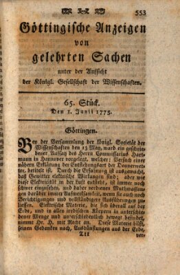 Göttingische Anzeigen von gelehrten Sachen (Göttingische Zeitungen von gelehrten Sachen) Donnerstag 1. Juni 1775