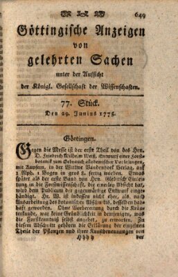 Göttingische Anzeigen von gelehrten Sachen (Göttingische Zeitungen von gelehrten Sachen) Donnerstag 29. Juni 1775