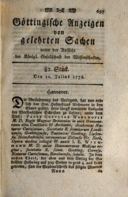 Göttingische Anzeigen von gelehrten Sachen (Göttingische Zeitungen von gelehrten Sachen) Dienstag 11. Juli 1775