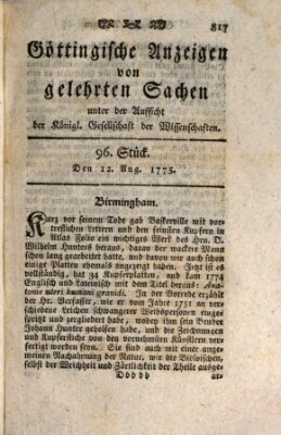 Göttingische Anzeigen von gelehrten Sachen (Göttingische Zeitungen von gelehrten Sachen) Samstag 12. August 1775