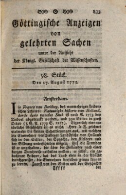 Göttingische Anzeigen von gelehrten Sachen (Göttingische Zeitungen von gelehrten Sachen) Donnerstag 17. August 1775