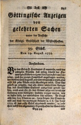 Göttingische Anzeigen von gelehrten Sachen (Göttingische Zeitungen von gelehrten Sachen) Samstag 19. August 1775