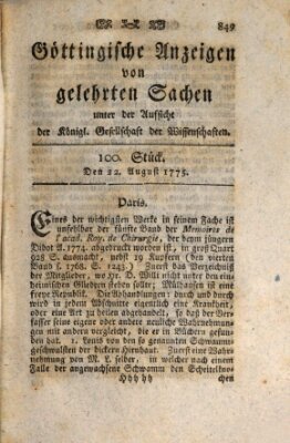 Göttingische Anzeigen von gelehrten Sachen (Göttingische Zeitungen von gelehrten Sachen) Dienstag 22. August 1775