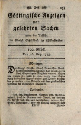 Göttingische Anzeigen von gelehrten Sachen (Göttingische Zeitungen von gelehrten Sachen) Samstag 26. August 1775