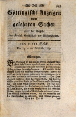 Göttingische Anzeigen von gelehrten Sachen (Göttingische Zeitungen von gelehrten Sachen) Donnerstag 14. September 1775