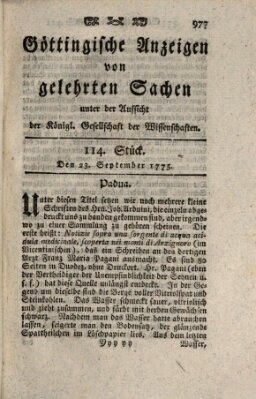 Göttingische Anzeigen von gelehrten Sachen (Göttingische Zeitungen von gelehrten Sachen) Samstag 23. September 1775