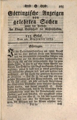 Göttingische Anzeigen von gelehrten Sachen (Göttingische Zeitungen von gelehrten Sachen) Dienstag 26. September 1775