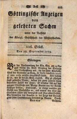 Göttingische Anzeigen von gelehrten Sachen (Göttingische Zeitungen von gelehrten Sachen) Donnerstag 28. September 1775