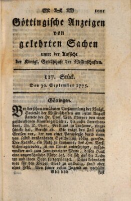 Göttingische Anzeigen von gelehrten Sachen (Göttingische Zeitungen von gelehrten Sachen) Samstag 30. September 1775