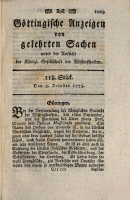 Göttingische Anzeigen von gelehrten Sachen (Göttingische Zeitungen von gelehrten Sachen) Dienstag 3. Oktober 1775