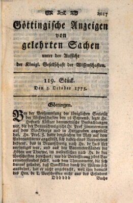 Göttingische Anzeigen von gelehrten Sachen (Göttingische Zeitungen von gelehrten Sachen) Donnerstag 5. Oktober 1775