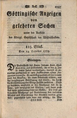 Göttingische Anzeigen von gelehrten Sachen (Göttingische Zeitungen von gelehrten Sachen) Samstag 14. Oktober 1775