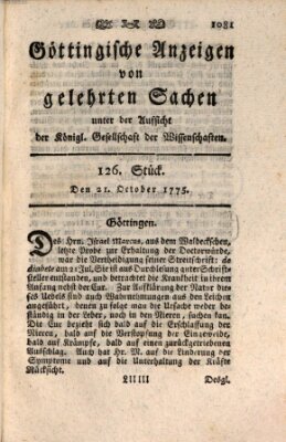 Göttingische Anzeigen von gelehrten Sachen (Göttingische Zeitungen von gelehrten Sachen) Samstag 21. Oktober 1775