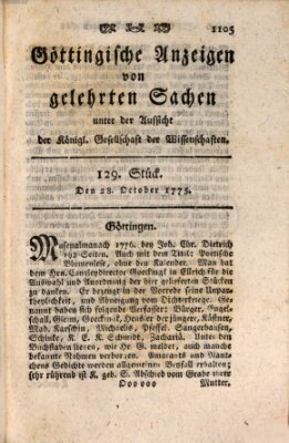 Göttingische Anzeigen von gelehrten Sachen (Göttingische Zeitungen von gelehrten Sachen) Samstag 28. Oktober 1775