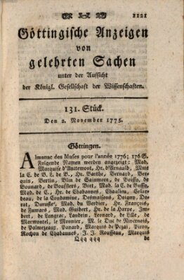 Göttingische Anzeigen von gelehrten Sachen (Göttingische Zeitungen von gelehrten Sachen) Donnerstag 2. November 1775