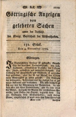 Göttingische Anzeigen von gelehrten Sachen (Göttingische Zeitungen von gelehrten Sachen) Samstag 4. November 1775