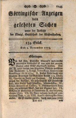 Göttingische Anzeigen von gelehrten Sachen (Göttingische Zeitungen von gelehrten Sachen) Donnerstag 9. November 1775