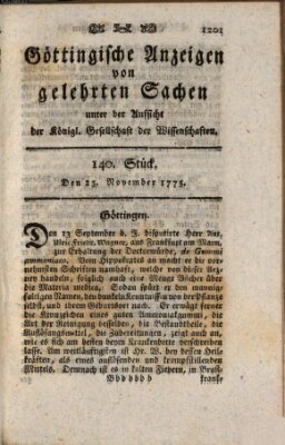 Göttingische Anzeigen von gelehrten Sachen (Göttingische Zeitungen von gelehrten Sachen) Donnerstag 23. November 1775