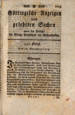 Göttingische Anzeigen von gelehrten Sachen (Göttingische Zeitungen von gelehrten Sachen) Samstag 25. November 1775