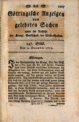 Göttingische Anzeigen von gelehrten Sachen (Göttingische Zeitungen von gelehrten Sachen) Samstag 9. Dezember 1775