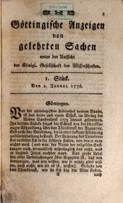 Göttingische Anzeigen von gelehrten Sachen (Göttingische Zeitungen von gelehrten Sachen) Dienstag 2. Januar 1776