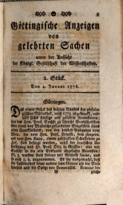 Göttingische Anzeigen von gelehrten Sachen (Göttingische Zeitungen von gelehrten Sachen) Donnerstag 4. Januar 1776