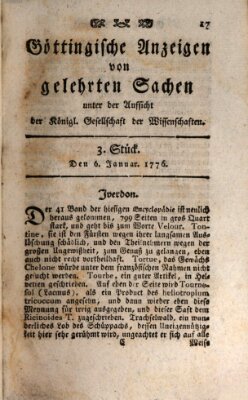 Göttingische Anzeigen von gelehrten Sachen (Göttingische Zeitungen von gelehrten Sachen) Samstag 6. Januar 1776