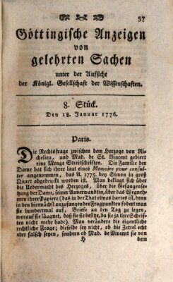 Göttingische Anzeigen von gelehrten Sachen (Göttingische Zeitungen von gelehrten Sachen) Donnerstag 18. Januar 1776