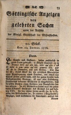 Göttingische Anzeigen von gelehrten Sachen (Göttingische Zeitungen von gelehrten Sachen) Dienstag 23. Januar 1776