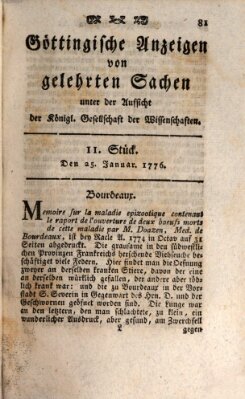 Göttingische Anzeigen von gelehrten Sachen (Göttingische Zeitungen von gelehrten Sachen) Donnerstag 25. Januar 1776