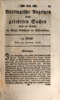 Göttingische Anzeigen von gelehrten Sachen (Göttingische Zeitungen von gelehrten Sachen) Samstag 27. Januar 1776