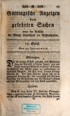 Göttingische Anzeigen von gelehrten Sachen (Göttingische Zeitungen von gelehrten Sachen) Dienstag 30. Januar 1776