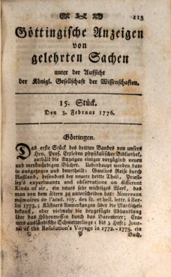 Göttingische Anzeigen von gelehrten Sachen (Göttingische Zeitungen von gelehrten Sachen) Samstag 3. Februar 1776