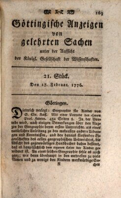 Göttingische Anzeigen von gelehrten Sachen (Göttingische Zeitungen von gelehrten Sachen) Samstag 17. Februar 1776