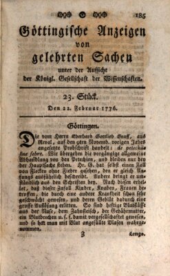 Göttingische Anzeigen von gelehrten Sachen (Göttingische Zeitungen von gelehrten Sachen) Donnerstag 22. Februar 1776