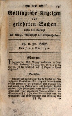 Göttingische Anzeigen von gelehrten Sachen (Göttingische Zeitungen von gelehrten Sachen) Samstag 9. März 1776