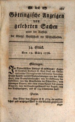 Göttingische Anzeigen von gelehrten Sachen (Göttingische Zeitungen von gelehrten Sachen) Dienstag 19. März 1776