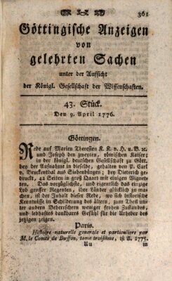 Göttingische Anzeigen von gelehrten Sachen (Göttingische Zeitungen von gelehrten Sachen) Dienstag 9. April 1776