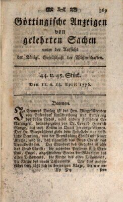 Göttingische Anzeigen von gelehrten Sachen (Göttingische Zeitungen von gelehrten Sachen) Freitag 12. April 1776