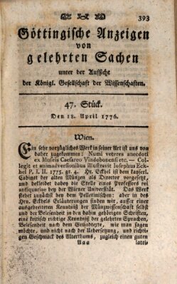 Göttingische Anzeigen von gelehrten Sachen (Göttingische Zeitungen von gelehrten Sachen) Donnerstag 18. April 1776